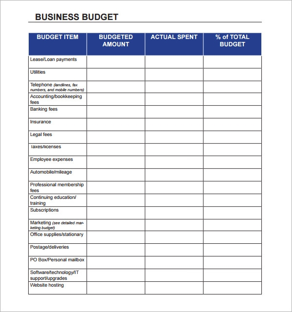Business Budget Template Excel Free Download